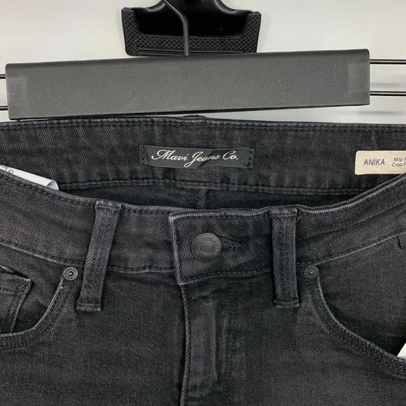 Mavi Jeans Black Anika Mid Rise Crop Flare Raw Hem NWT - Picture 4 of 11